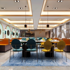 现代酒店餐厅3D模型下载